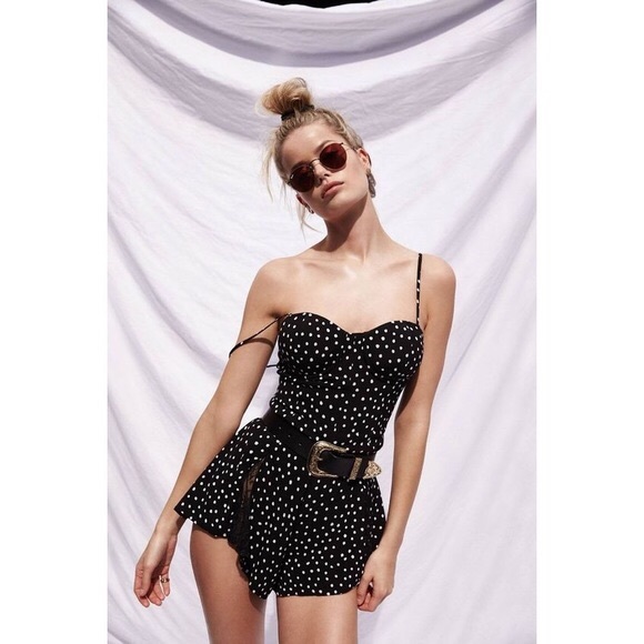 Revolve Pants - NBD Black White Polka Dot Romper Revolve